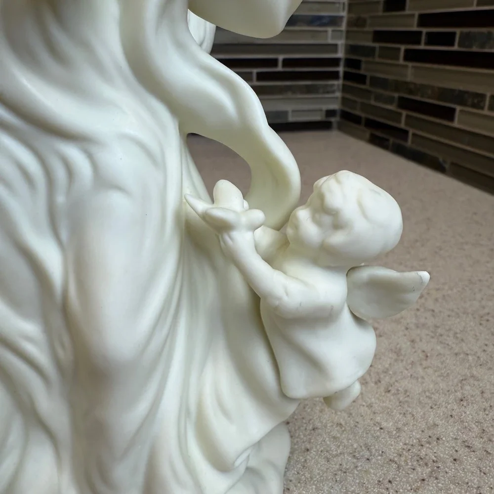 VTG PartyLite White Bisque Angel with Cherubs Taper Candle Holder Figurine P0434